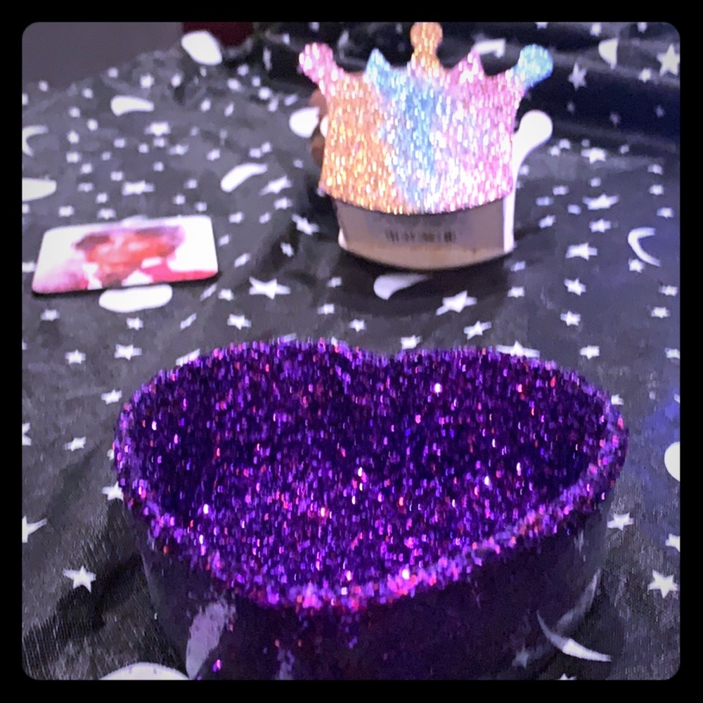 Glass glitter bowl.l heart shaped bowl.